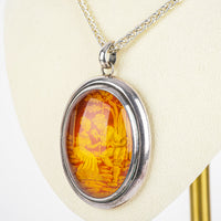 Sterling Reverse Intaglio Amber Pendant Necklace