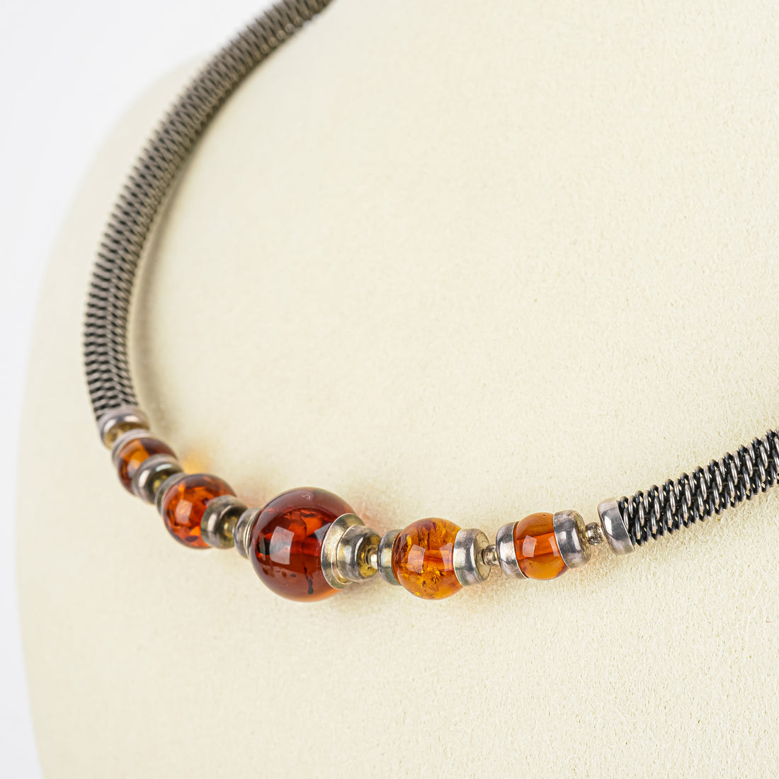 Sterling Wire Amber Necklace And Bracelet Set