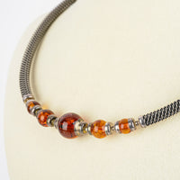 Sterling Wire Amber Necklace And Bracelet Set