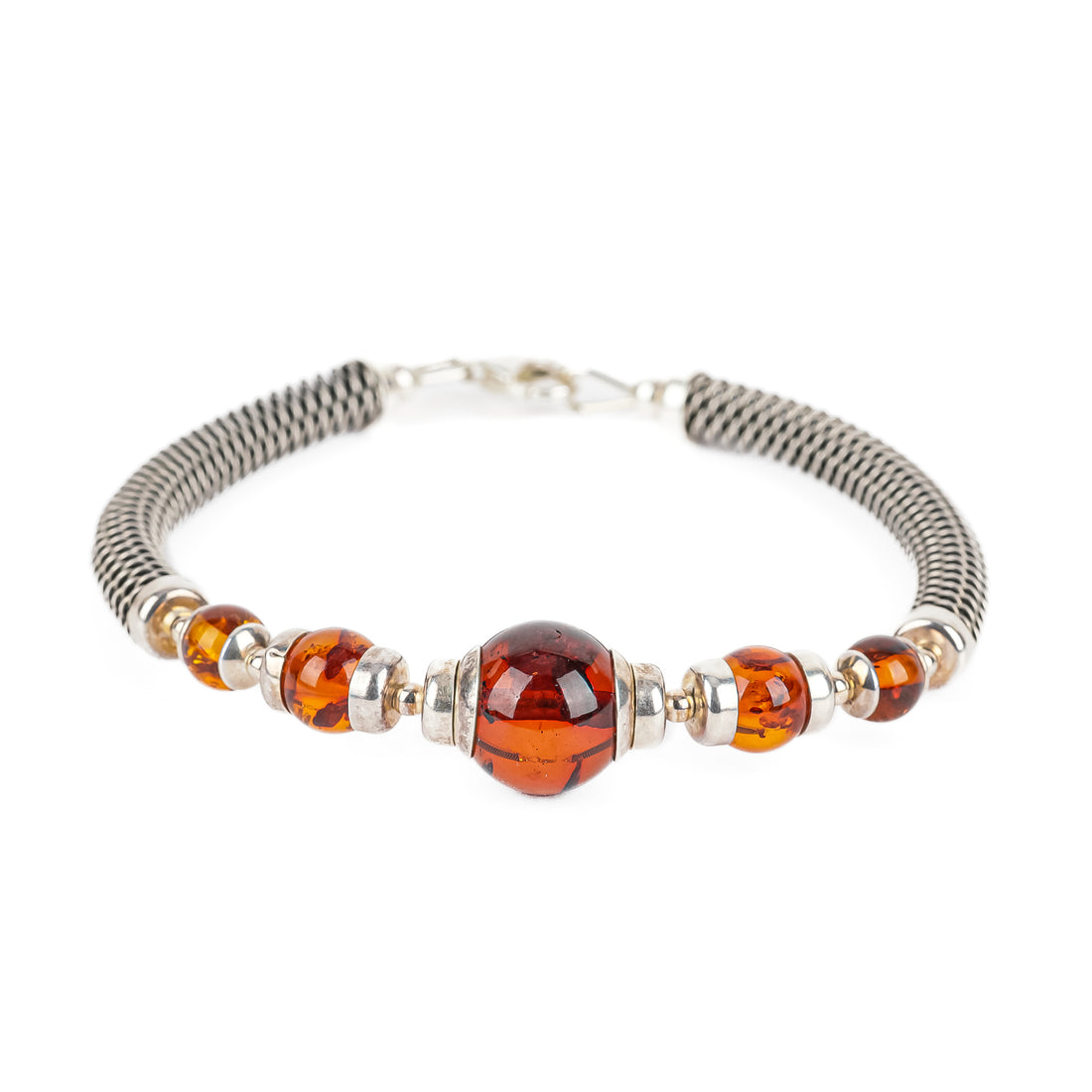 Sterling Wire Amber Necklace And Bracelet Set