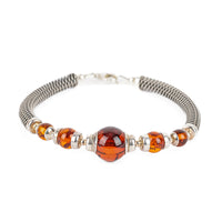 Sterling Wire Amber Necklace And Bracelet Set