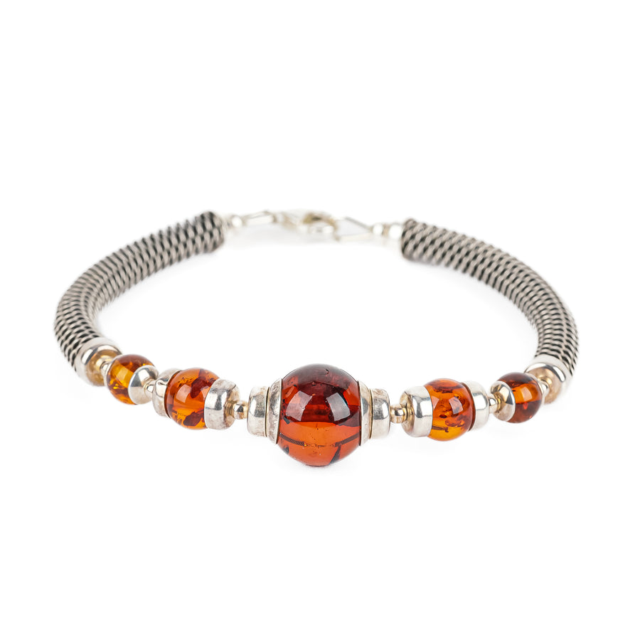 Sterling Wire Amber Necklace And Bracelet Set