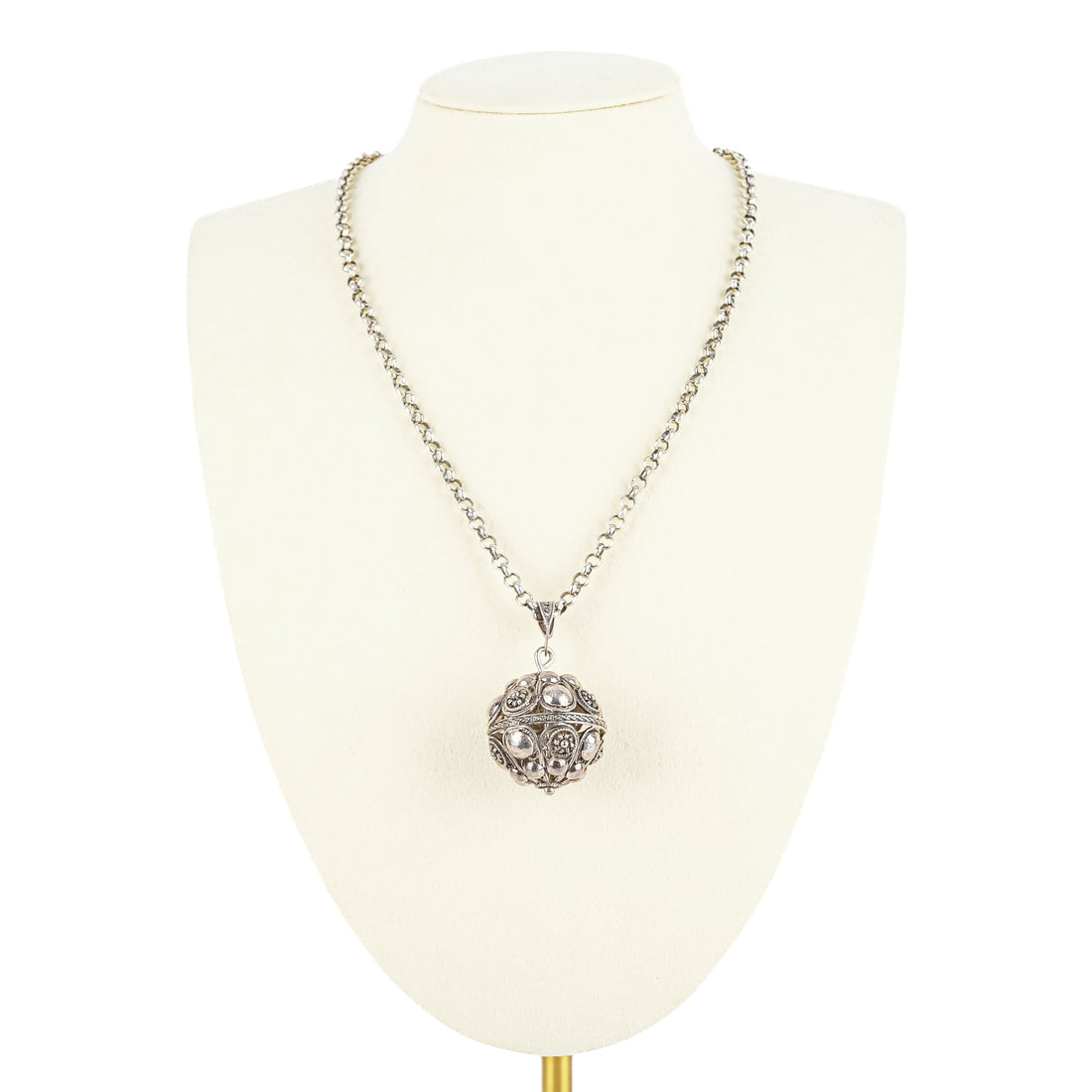 Sterling Croatian Filigree Ball Pendant Necklace