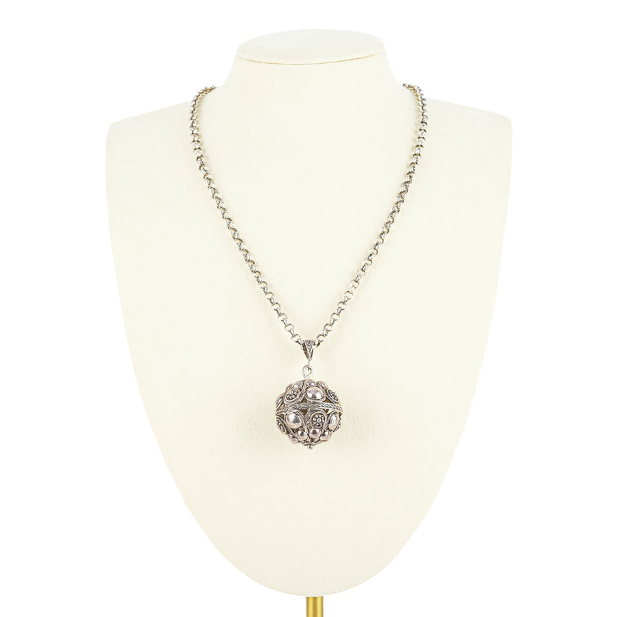 Sterling Croatian Filigree Ball Pendant Necklace