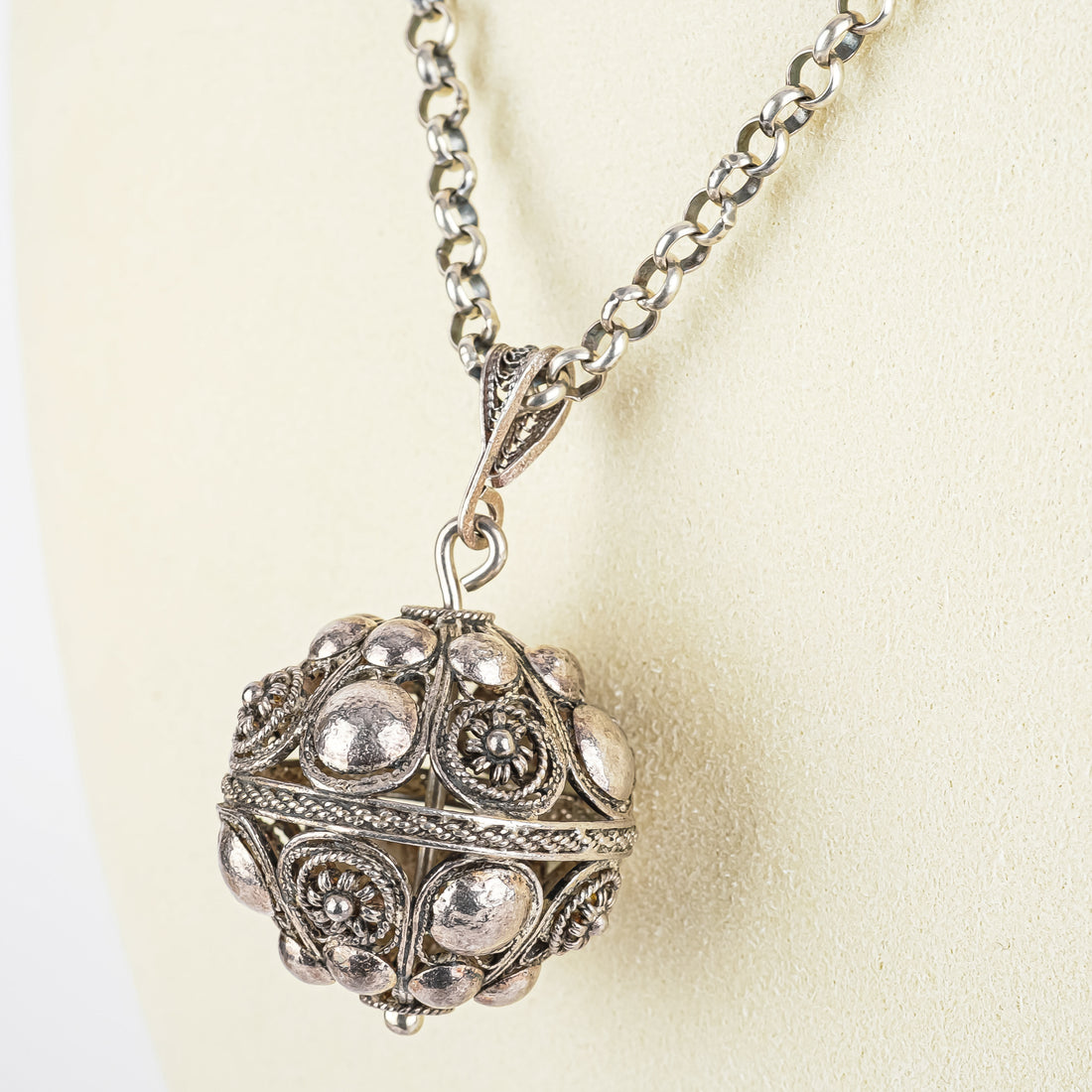 Sterling Croatian Filigree Ball Pendant Necklace