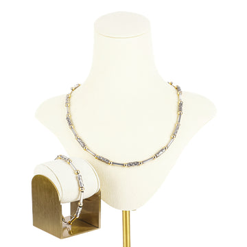 Sterling Two Tone Textured Tube and Bead Necklace & Bracelet