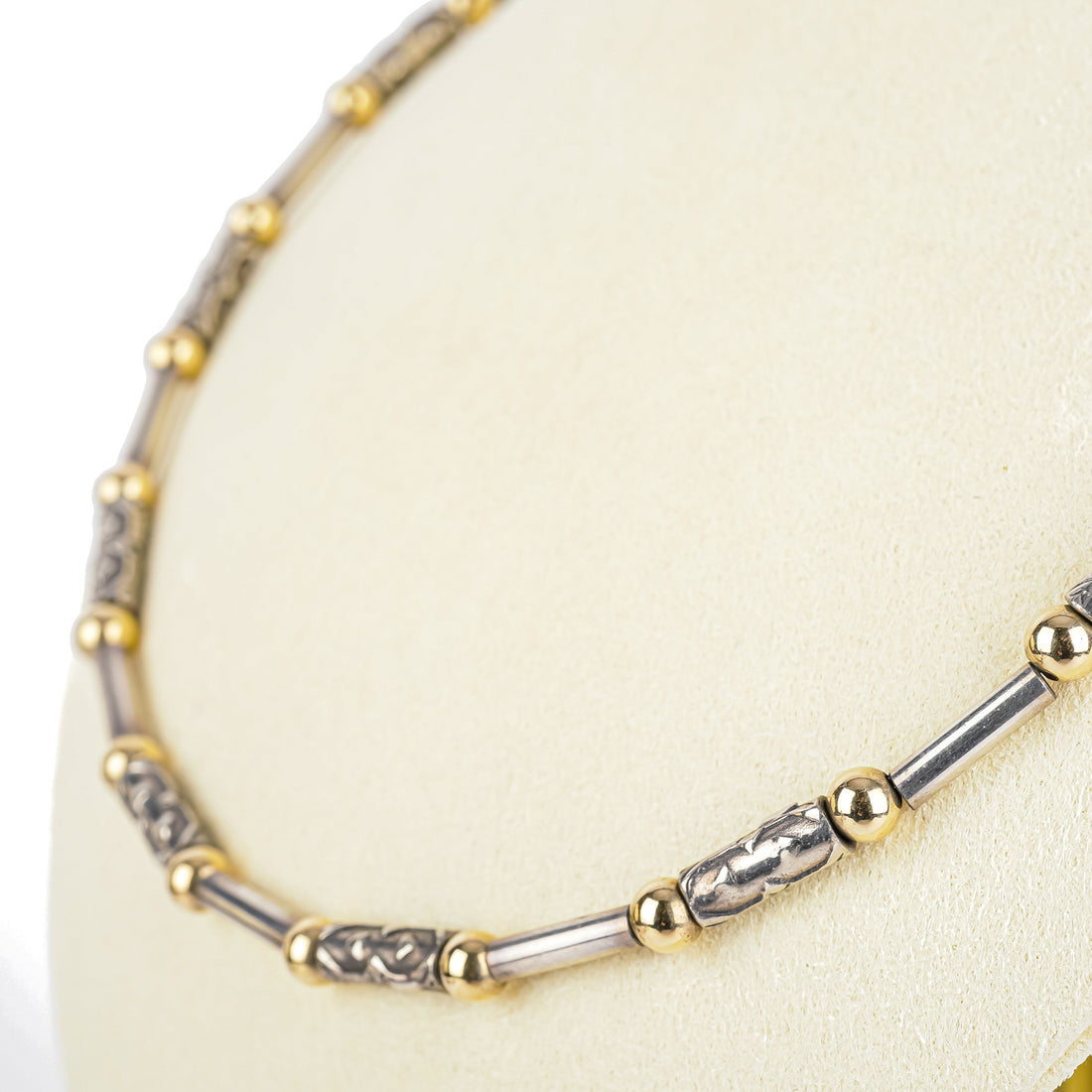 Sterling Two Tone Textured Tube and Bead Necklace & Bracelet