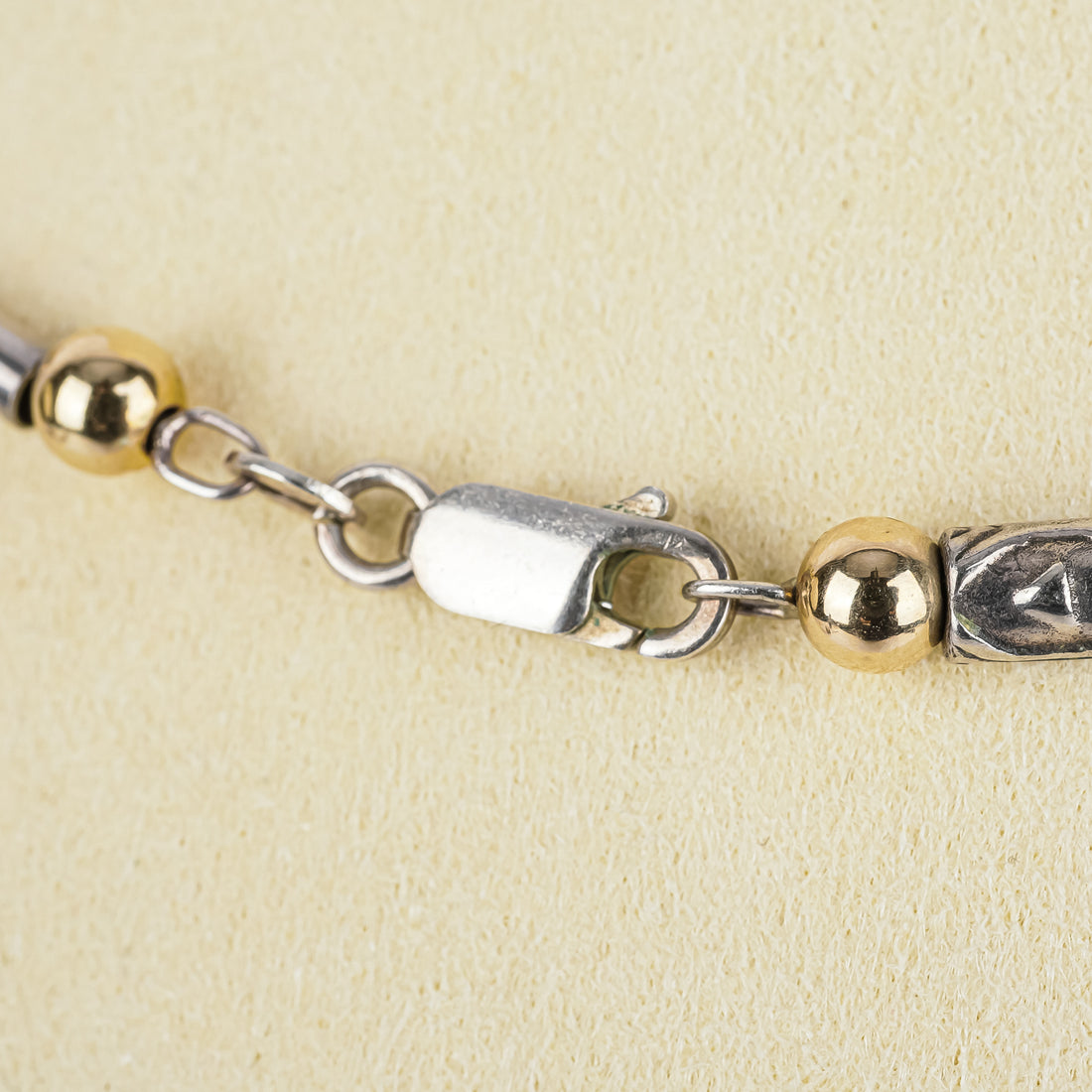Sterling Two Tone Textured Tube and Bead Necklace & Bracelet