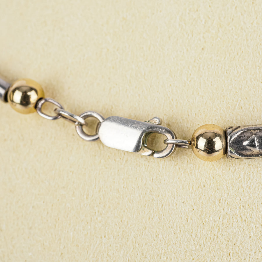 Sterling Two Tone Textured Tube and Bead Necklace & Bracelet