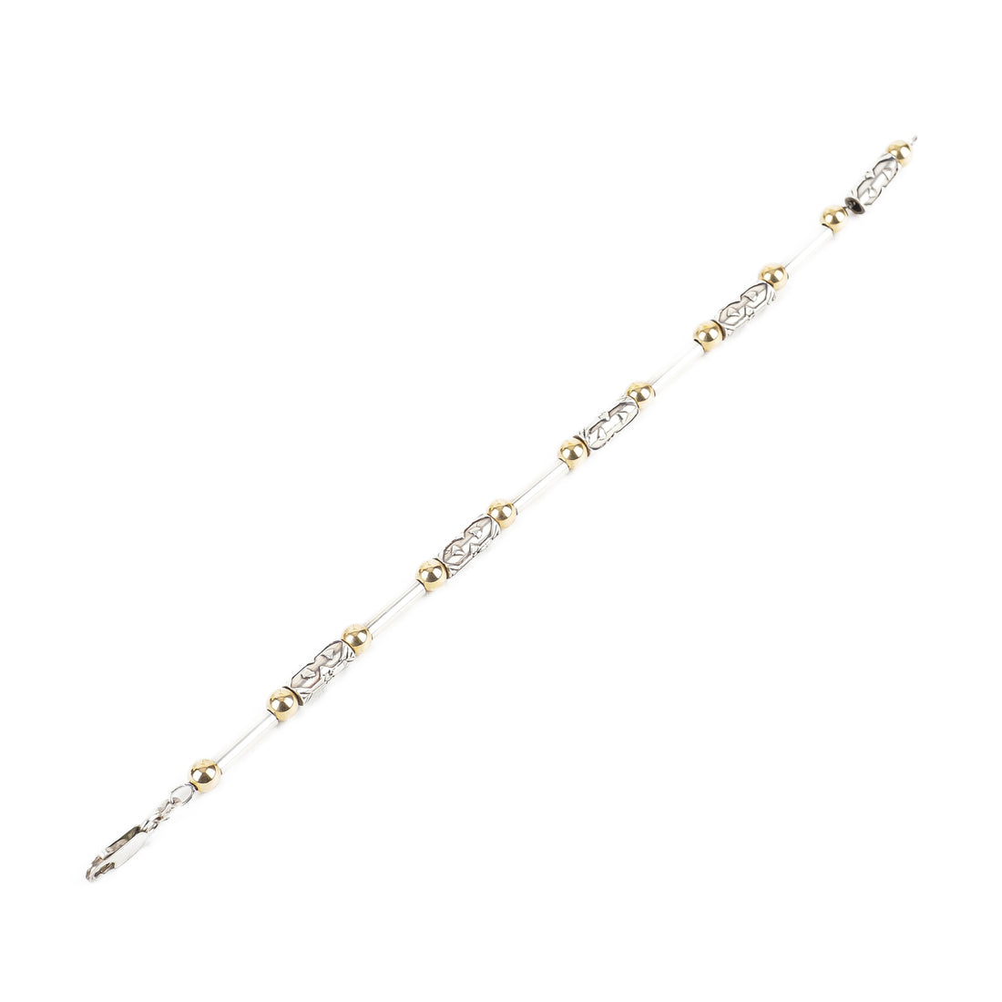 Sterling Two Tone Textured Tube and Bead Necklace & Bracelet