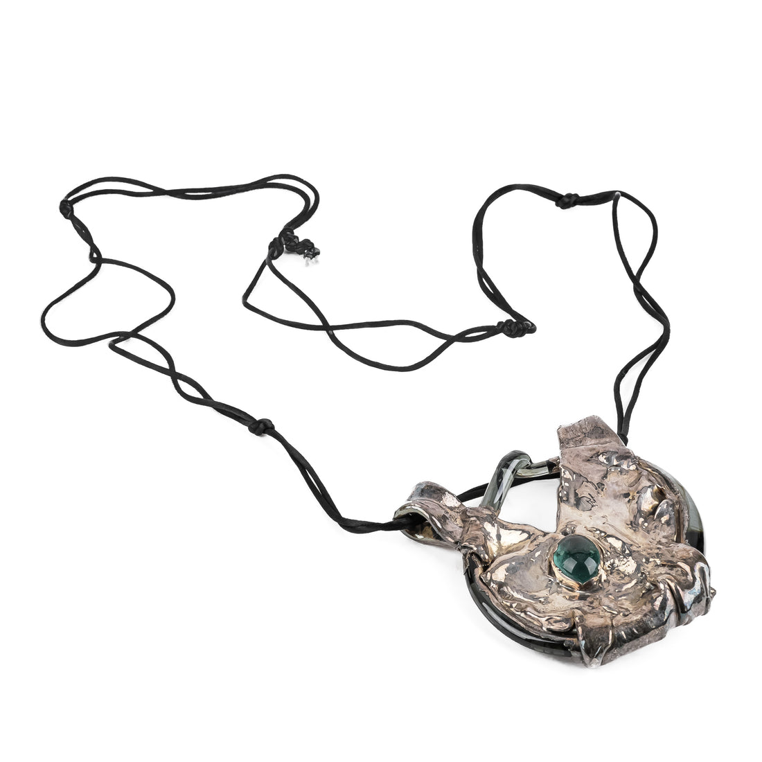 Silver Electroform Green Glass Pendant Necklace