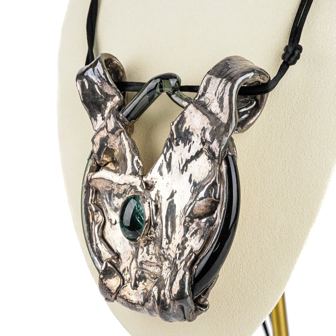Silver Electroform Green Glass Pendant Necklace