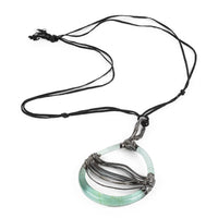 Silver Electroform Green Glass Round Pendant Necklace