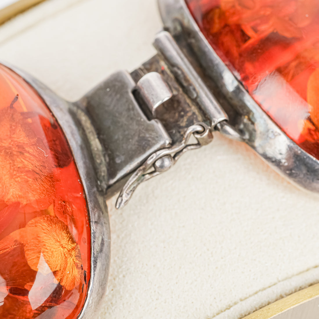 Silver Large Amber Cabochon Link Bracelet