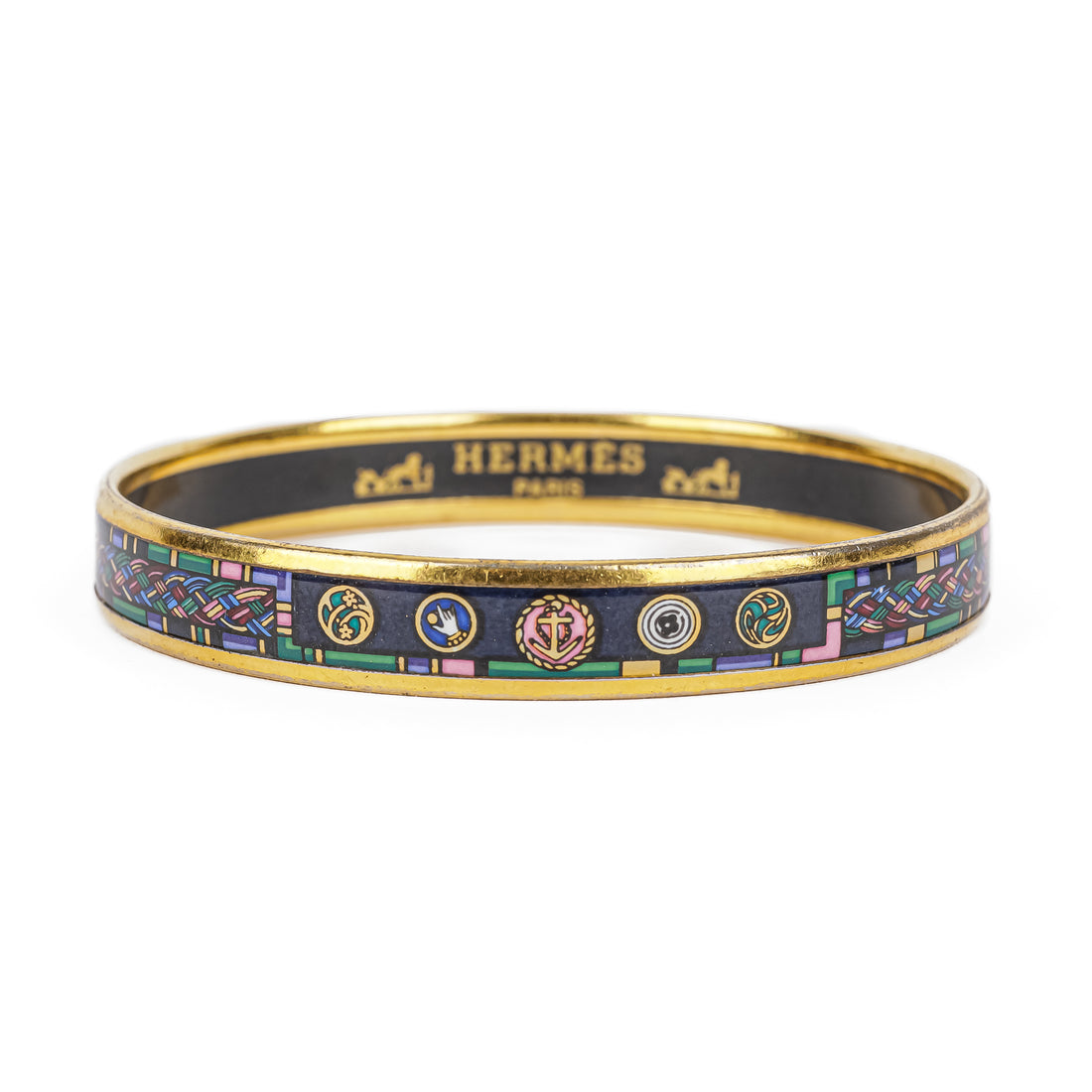 HERMES Gold Tone Enamel Bangle