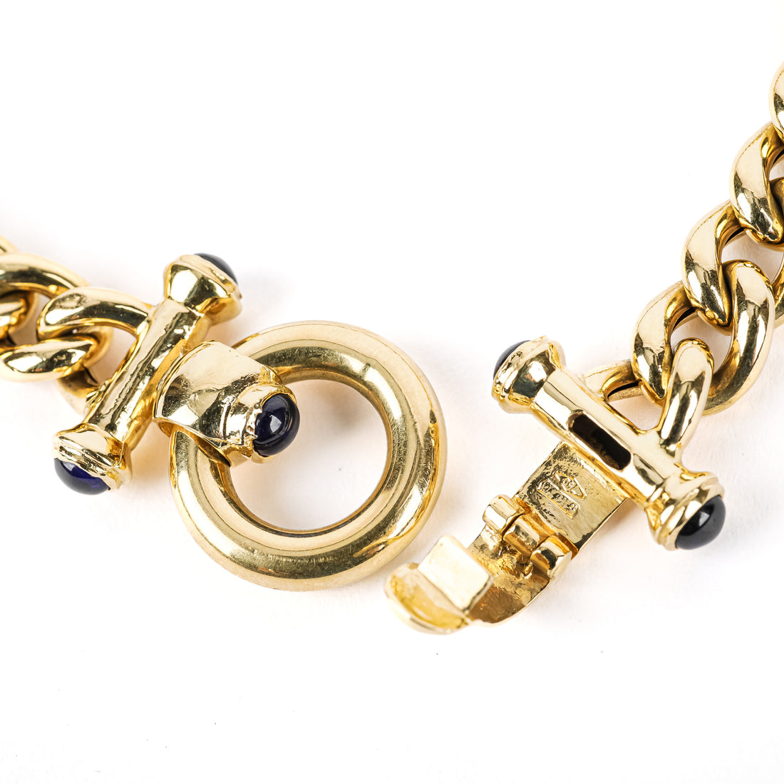 18K Yellow Gold Bracelet With Synthetic Sapphire Cabochons