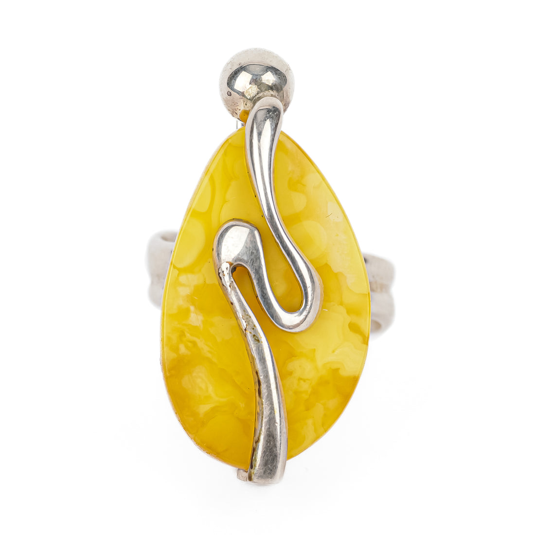 Sterling Egg Yolk Amber Ring