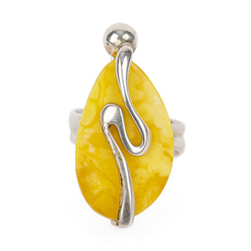 Sterling Egg Yolk Amber Ring
