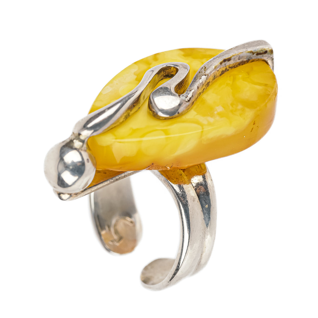 Sterling Egg Yolk Amber Ring