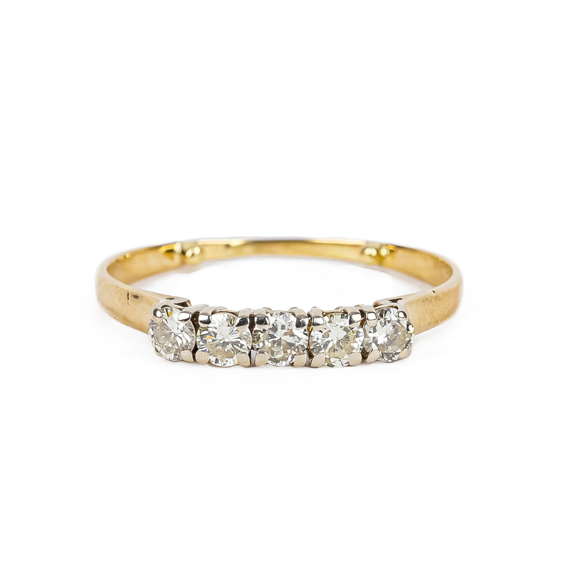14K Yellow Gold And White Gold Diamond Five Stone Ring