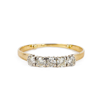 14K Yellow Gold And White Gold Diamond Five Stone Ring