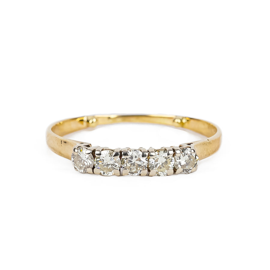 14K Yellow Gold And White Gold Diamond Five Stone Ring