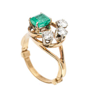 14K Yellow Gold And White Gold Emerald Diamond Three Stone Ring