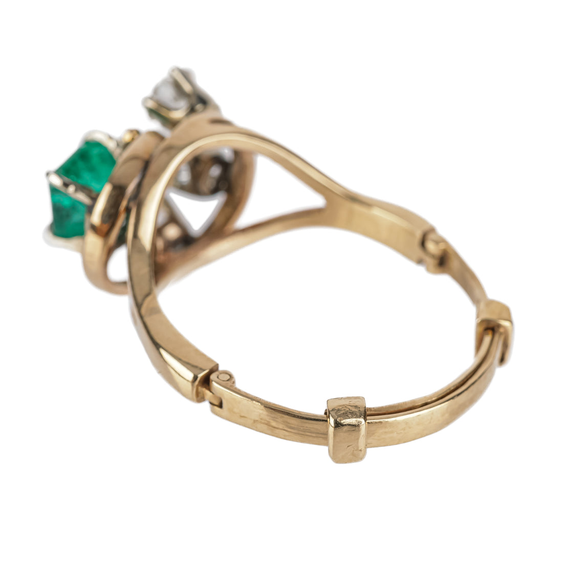 14K Yellow Gold And White Gold Emerald Diamond Three Stone Ring