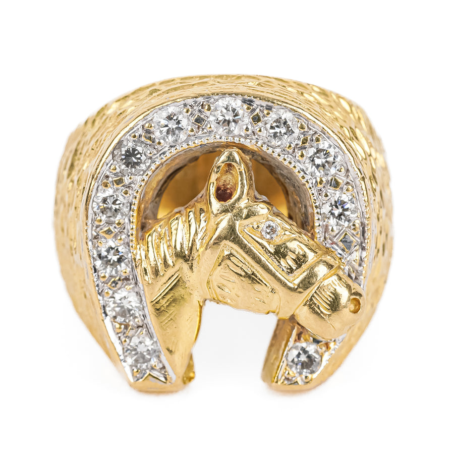 18K Yellow Gold Diamond Horse Ring