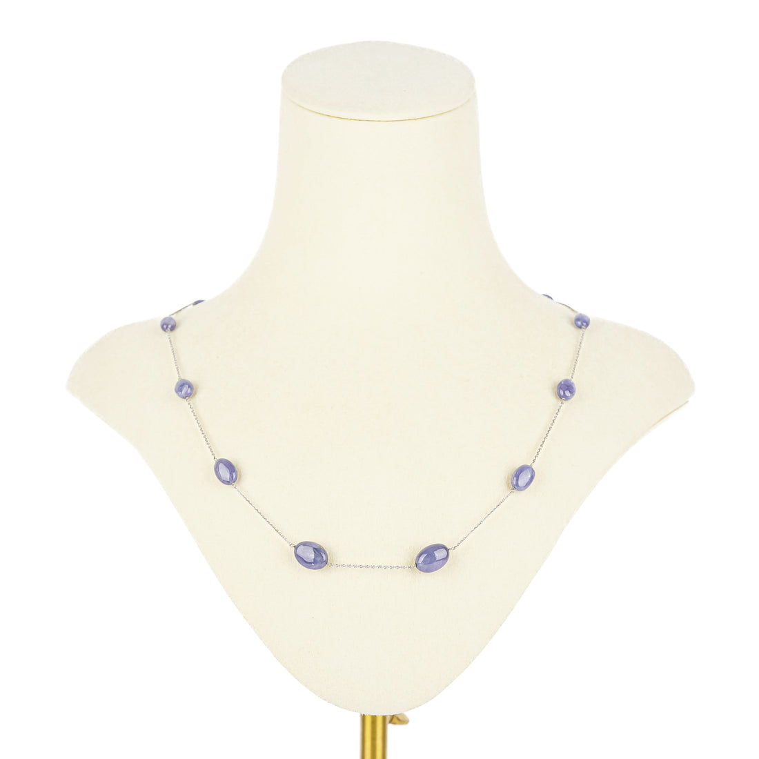 14K White Gold Tanzanite Cabochon Station Necklace