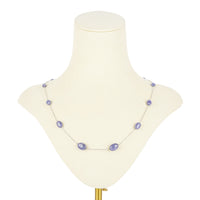 14K White Gold Tanzanite Cabochon Station Necklace