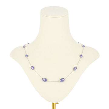 14K White Gold Tanzanite Cabochon Station Necklace