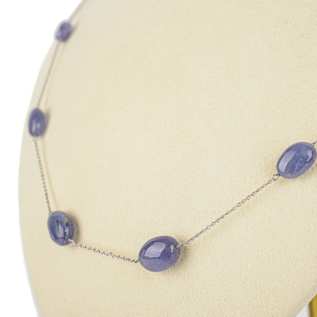 14K White Gold Tanzanite Cabochon Station Necklace