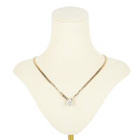 14K Yellow Gold And White Gold Pear Shaped Diamond Solitaire Herringbone Chain Necklace