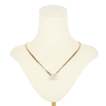 14K Yellow Gold And White Gold Pear Shaped Diamond Solitaire Herringbone Chain Necklace