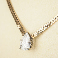 14K Yellow Gold And White Gold Pear Shaped Diamond Solitaire Herringbone Chain Necklace