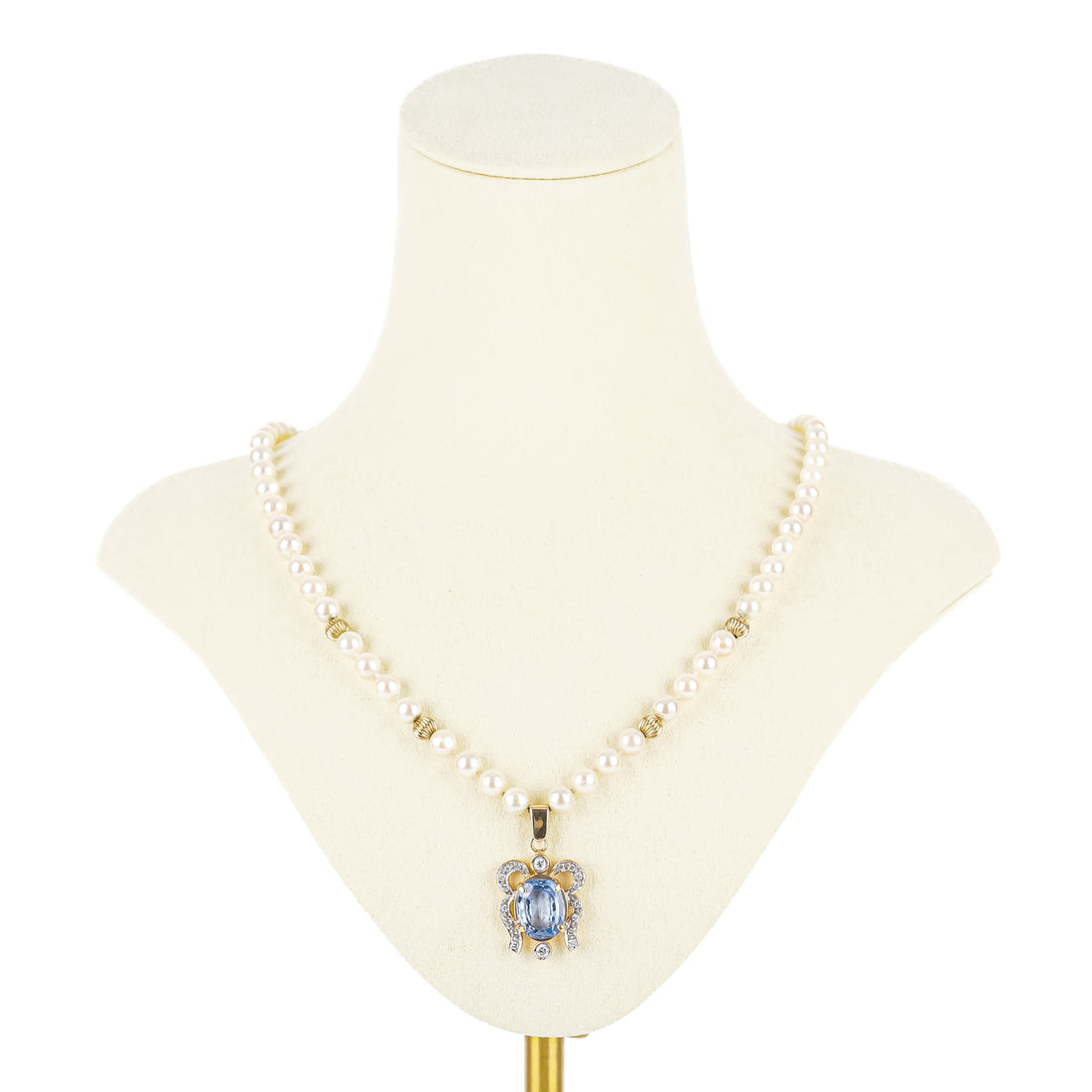 14K Yellow Sapphire Diamond Pendant Pearl Necklace