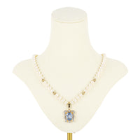 14K Yellow Sapphire Diamond Pendant Pearl Necklace