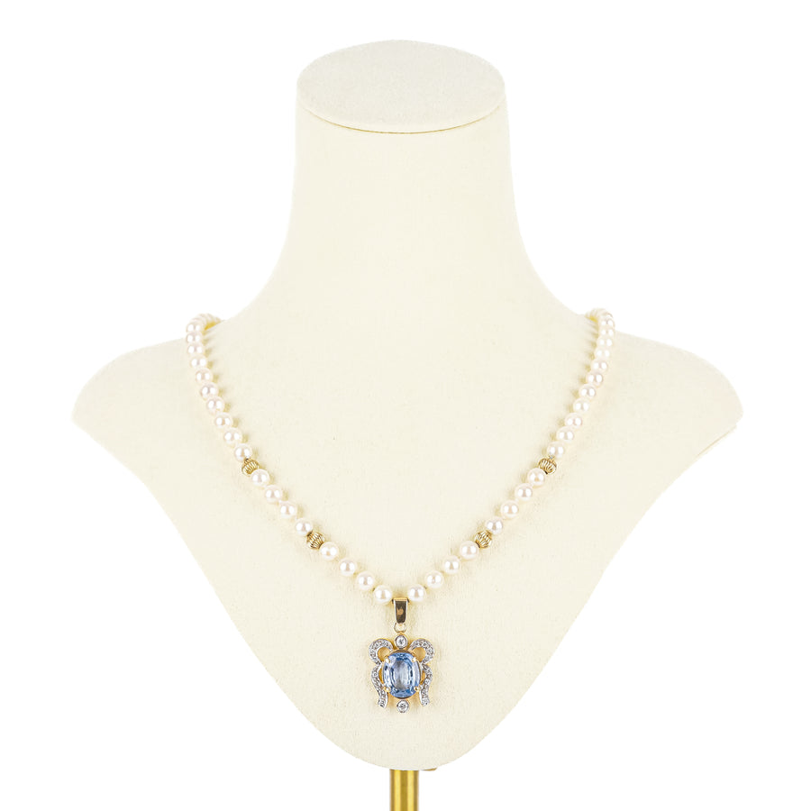 14K Yellow Sapphire Diamond Pendant Pearl Necklace