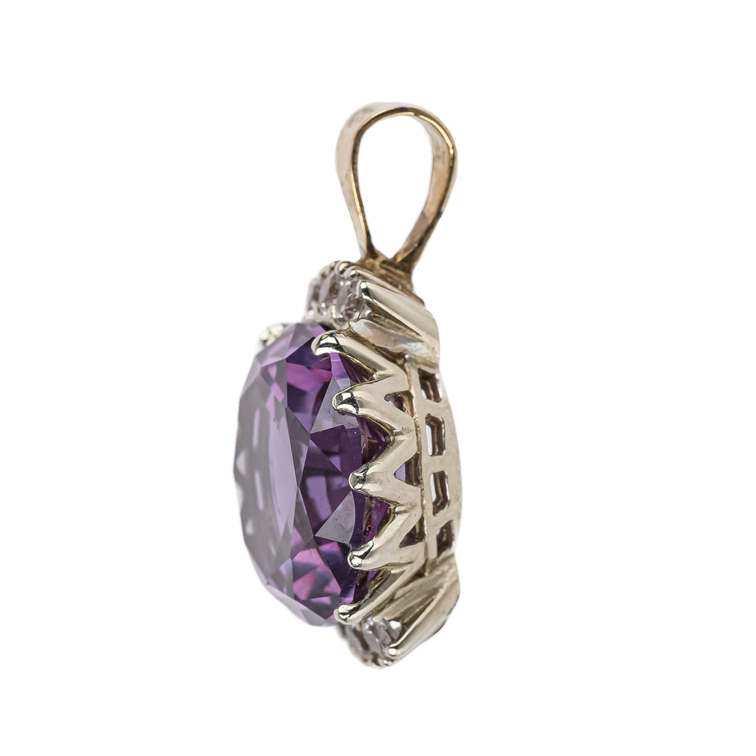 14K White & Yellow Gold Round Synth Sapphire Cubic Zirconia Pendant