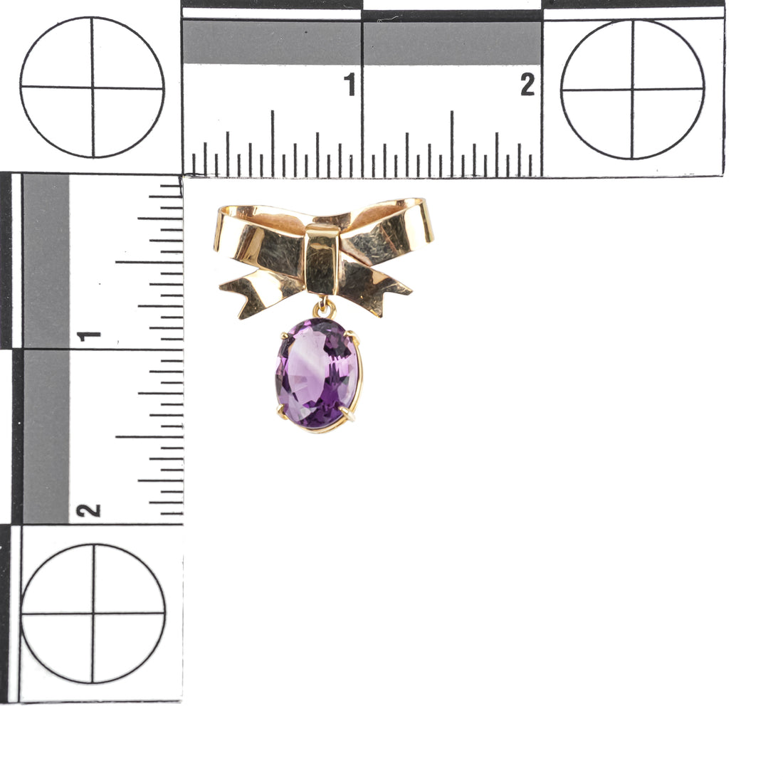 14K Yellow Gold Oval Amethyst Bow Brooch