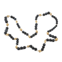 14K Yellow Gold Bead & White Banded Black Onyx Bead Necklace