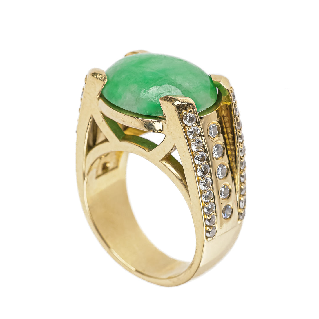 14K Yellow Gold Jade Cabochon Diamond Ring