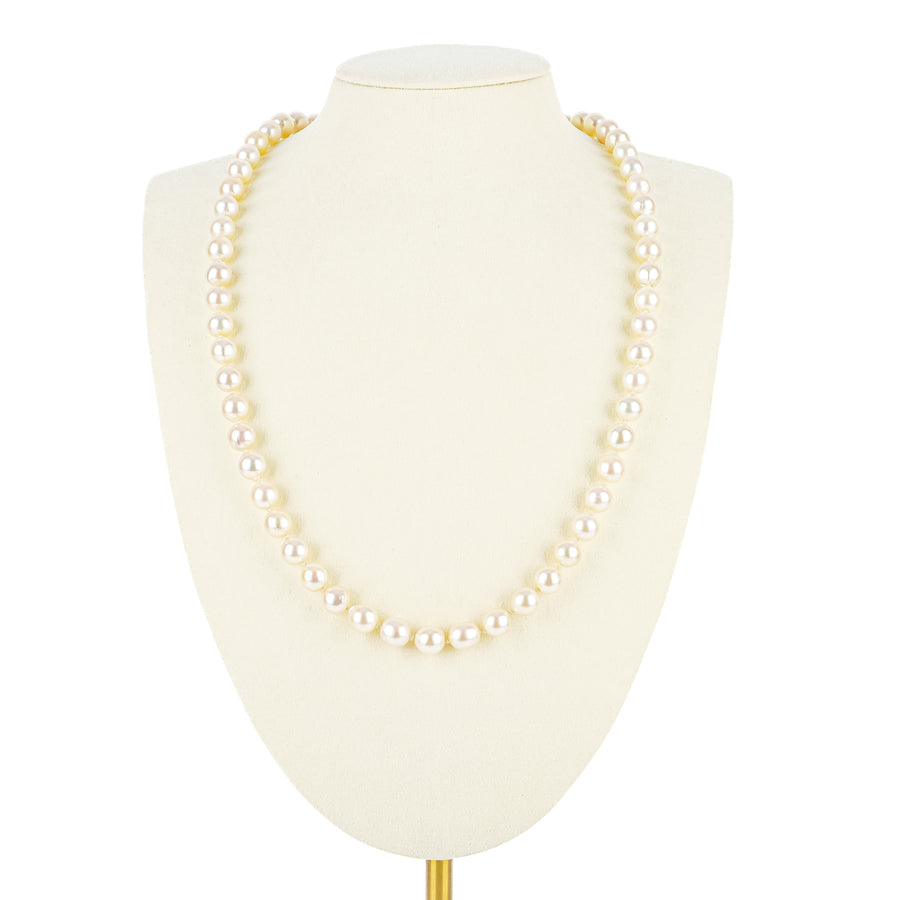 14K Yellow Gold Pearl  Necklace with Flower Clasp