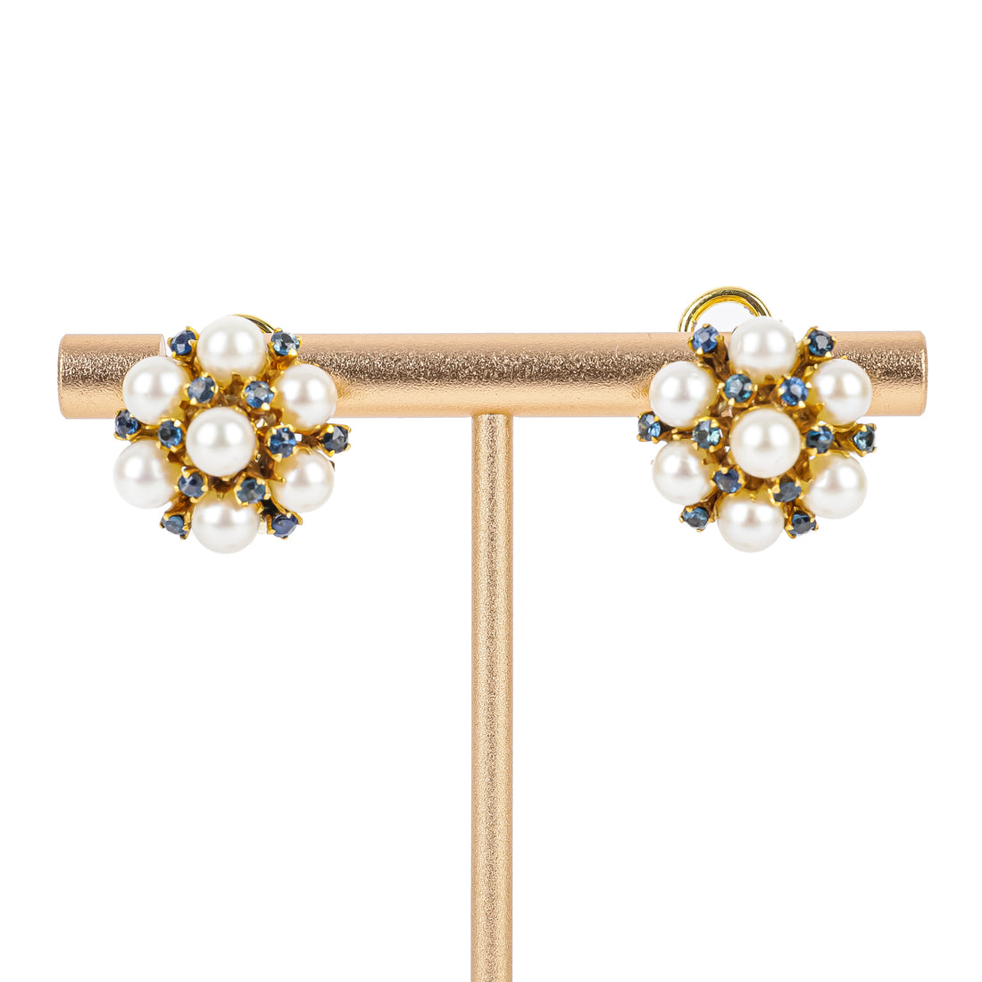 14K Yellow Gold Pearl Sapphire Cluster Omegas