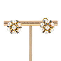 14K Yellow Gold Pearl Sapphire Cluster Omegas