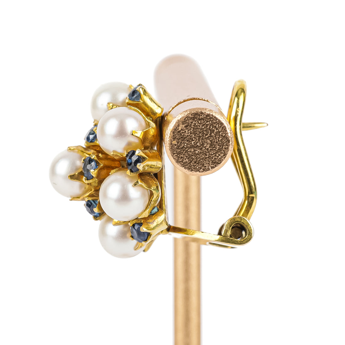 14K Yellow Gold Pearl Sapphire Cluster Omegas