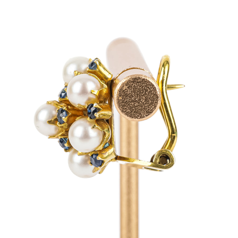 14K Yellow Gold Pearl Sapphire Cluster Omegas