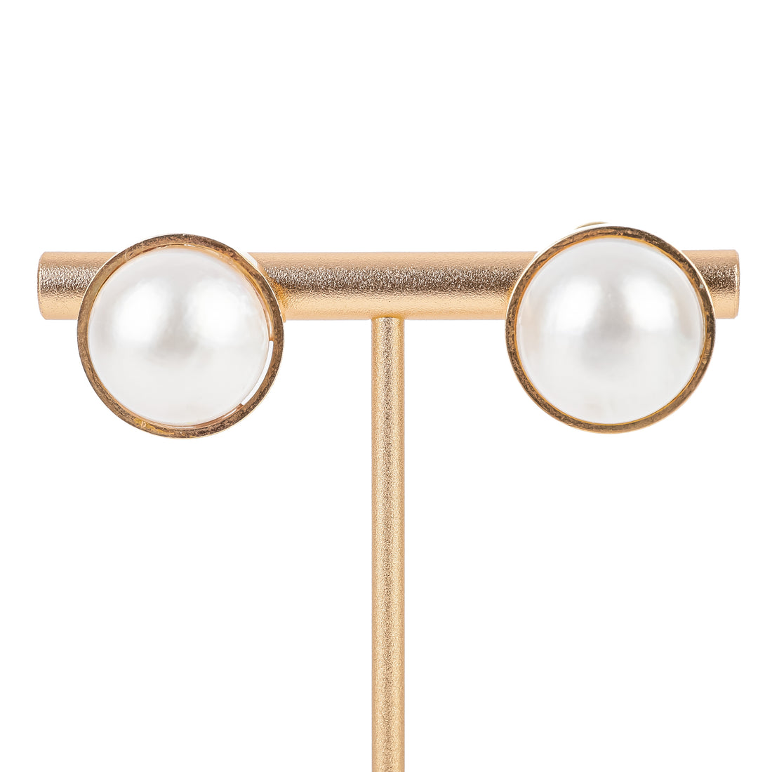 14K Yellow Gold Mabe Pearl Omega Earrings