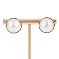 14K Yellow Gold Mabe Pearl Omega Earrings